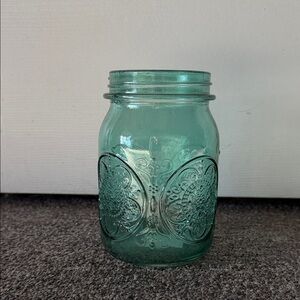 Intricate Teal Glass Jar
